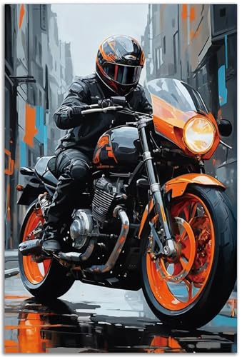 TOCDGOO Street Motorcycle Art Poster, 16x24 Inches Unframed Canvas Cool