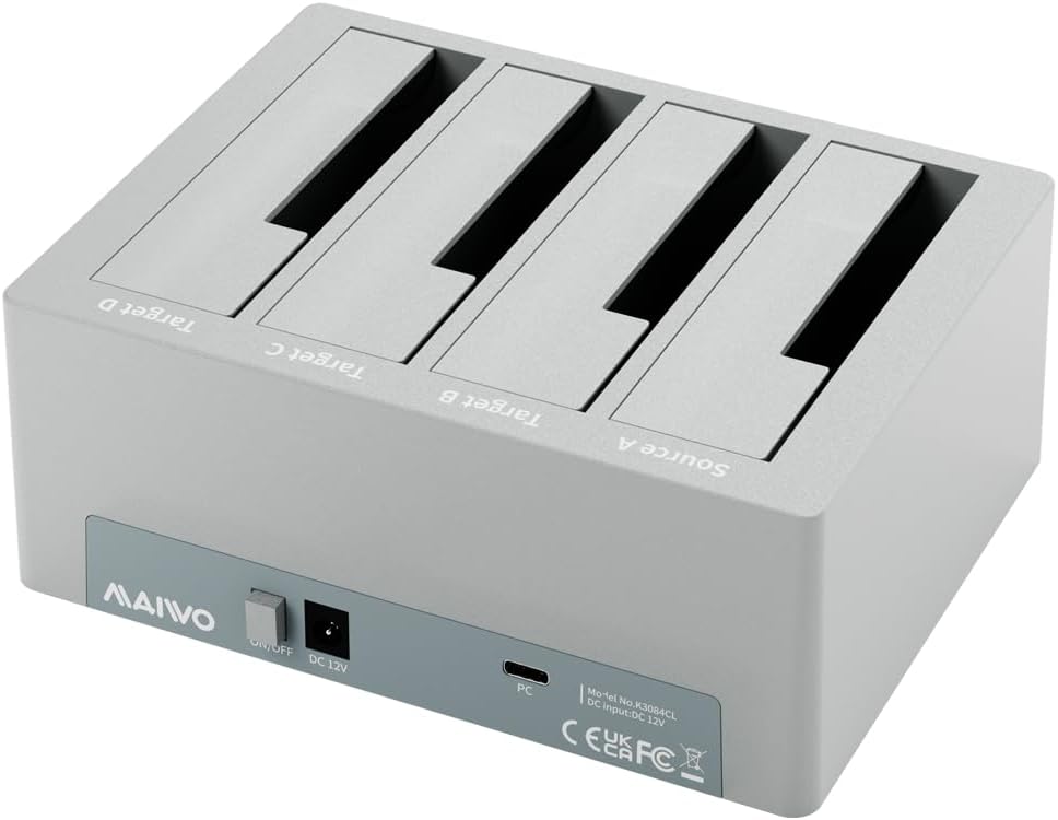 MAIWO 4 Bay Hard Drive Cloner, 2.5/3.5 Inch SATA SSD/HDD Docking Station with Offline Clone, 5Gbps USB 3.0 to SATA Adapter with UASP, SATA III Chipset, Up to 96TB