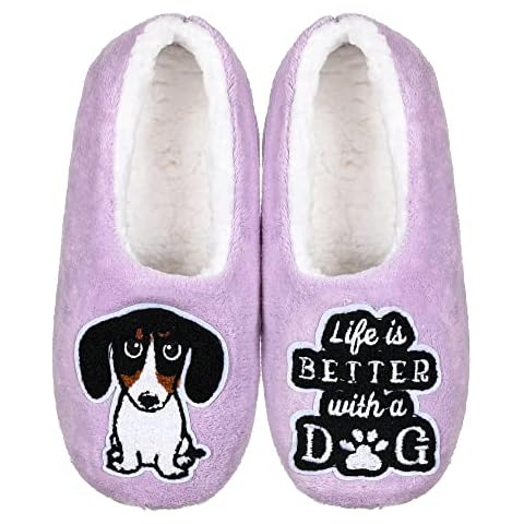 ZYZX Slipper Socks Ladies Non Slip/Winter House Slippers for Women/Fluffy Fleece-lined Indoor Socks-Gifts for Dog Lovers/Dachshund Cover