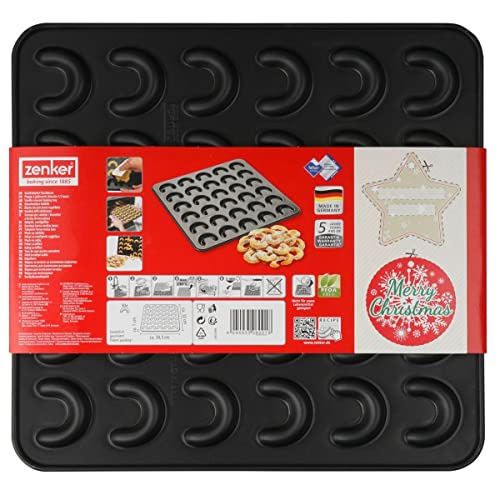 Foto von Zenker 30er-Vanillekipferl Backblech klein Sparkling Christmas, Ofenform mit Teflon Antihaftbeschichtung für kinderleichtes Backen, hochwertige Form für selbstgemachte Kipferl (Farbe: Schwarz)