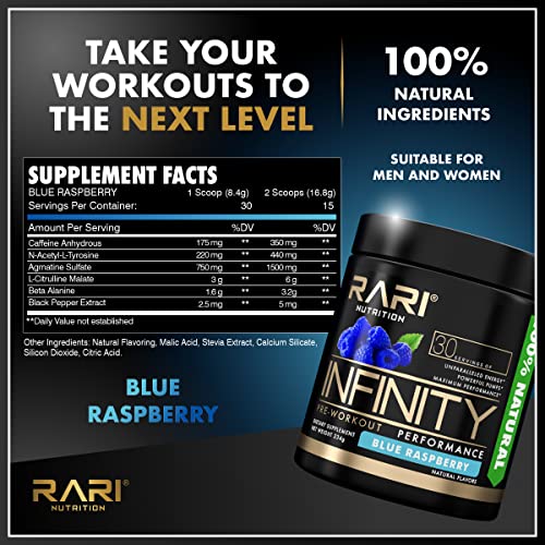 Rari Nutrition Infinity Pre Workout Performance - Pre Workout For Women And Men, High-Performance Energy Powder - 30 Servings - Blue Raspberry #TOP1