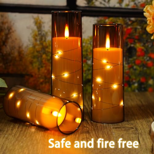 Image of Nimiko Flickering Flameless LED Candles, 9 Pcs with Embedded Star String, Acrylic LED Pillar Candles with Remote, Suitable for Home Decoration (Grey)