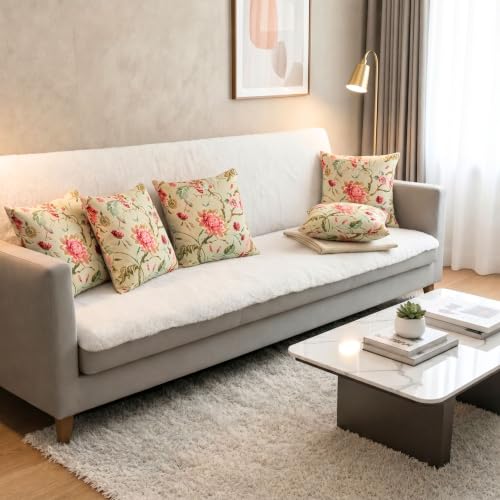 Image of Clasiko Cotton Cushion Covers 16x16 - Set of 5 Floral Heritage | Reversible | Decorative Cushion Covers, Soft Cotton, Hidden Zip, Sofa & Bedroom Decor