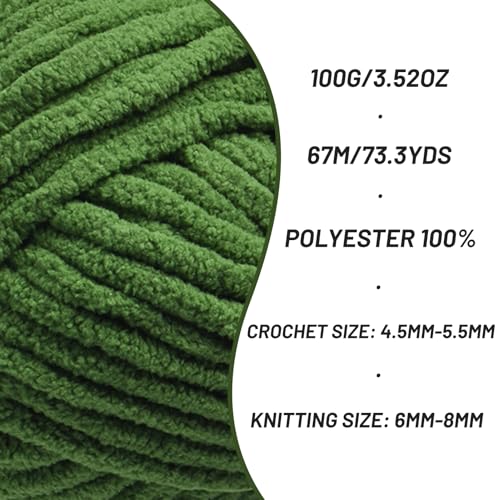 Image of 4 Pack Chunky Chenille Yarn for Crocheting, Baby Yarn for Crocheting Soft Blankets, Bulky Yarns for Crochet Amigurumi, 400g (297yds) Fluffy Velvet Yarns for Hand Knitting (4 Pine Green)