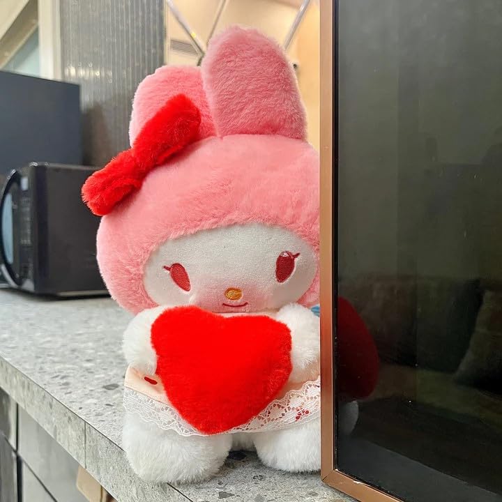 Image of Pink Plush Doll with Heart, Soft Stuffed Animal Toy, Valentine's Day Gift 25 cm (red,Pink,White)