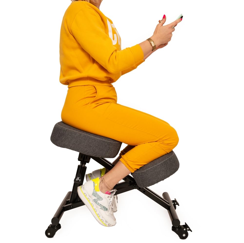 BLACK POINT O'kneel Basic Siege Assis Genoux en Lin pour Le Bureau et la Maison. Chaise de Bureau Ergonomique (L'ensemble Comprend Une Housse de Chaise Gris) Siege Ergonomique pour Le Travail