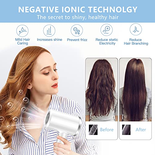 Hair Dryer, Foldable Ionic Hair Blow Dryer 1800W Fast Drying Professional Negative Hairdryer Blowdryer 3 Heat/ 2 Speed/Cold Settings With 2 Nozzles & 1 Diffuser For Home #TOP1