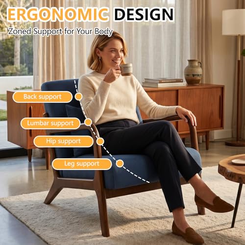 Sillón moderno azul con estructura de madera miniatura 3
