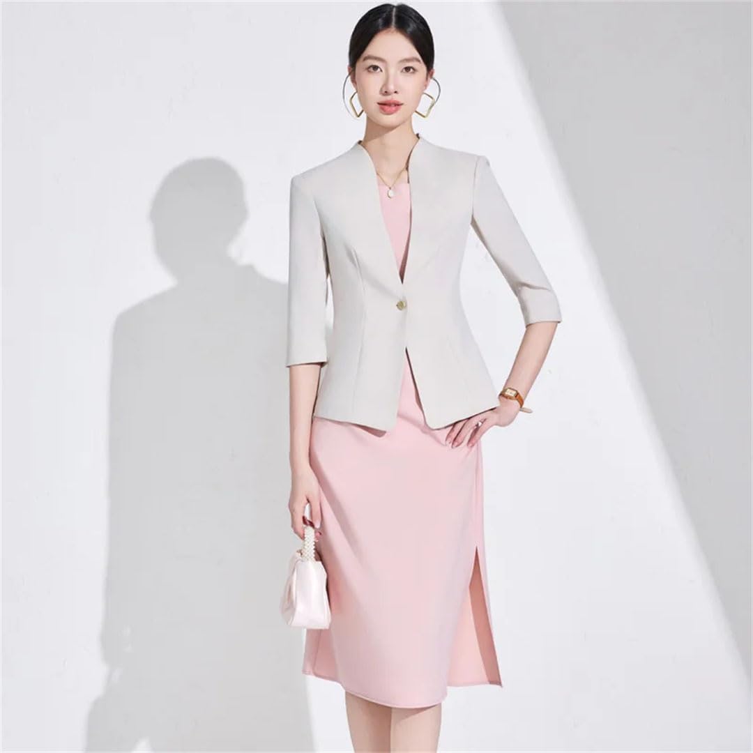 Women Half Sleeve Dress and Jacket Set Work Office Uniform Style Bussiness Suits