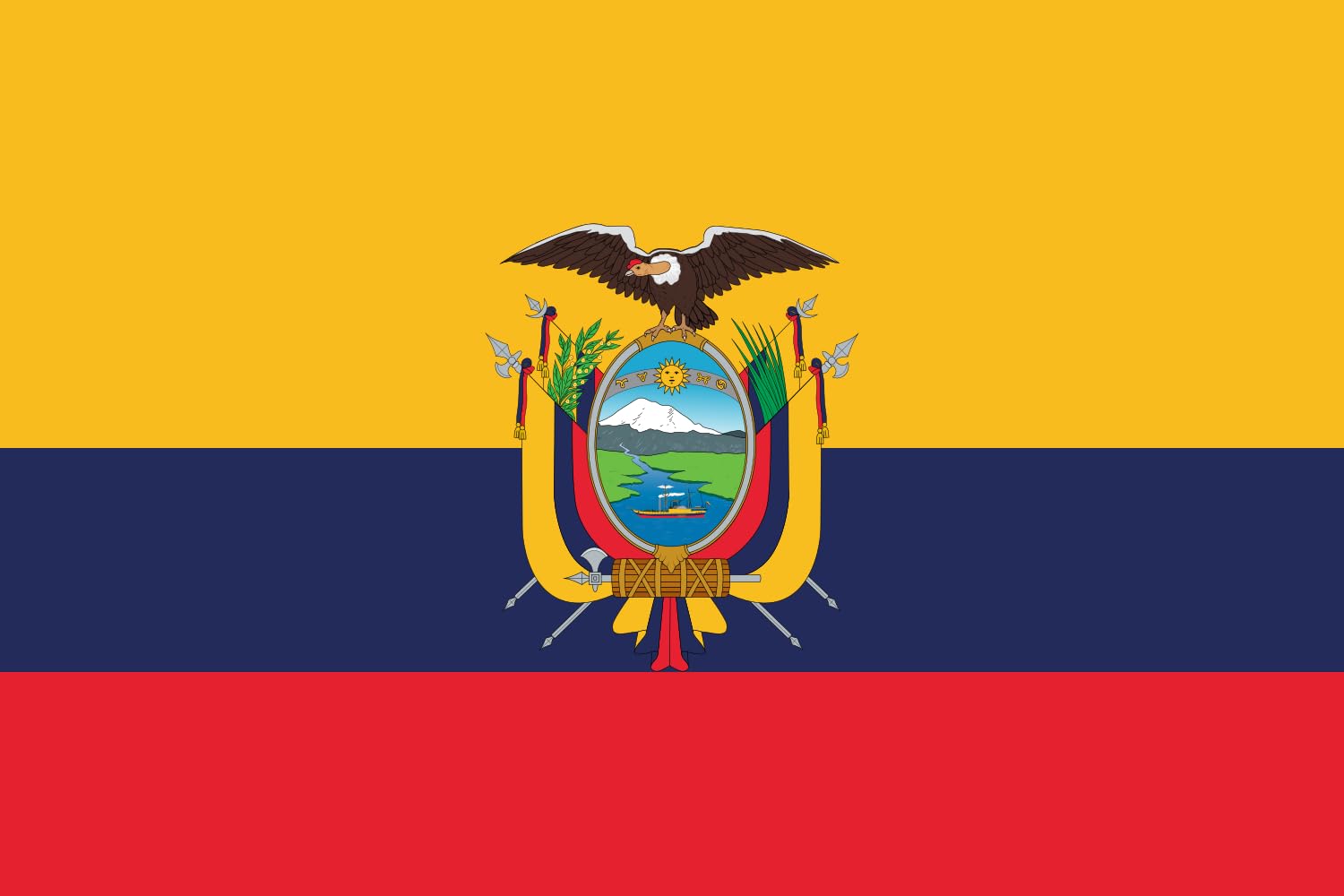 Drapeau Ecuador de qualité supérieure aux finitions soignées República del Ecuador
