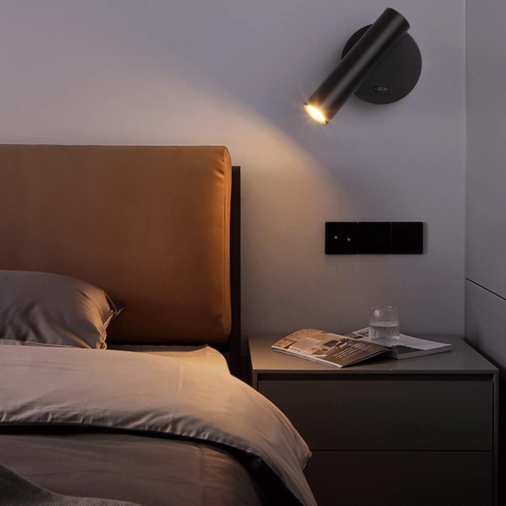 Wall lamp LED Spotlight, Bedside with Button Switching On, LED Reading Wall Lamp, Metal Wall Sconce, 3W 6000K Bedroom Decorative Wall Light Lighting Angle 30° Lights