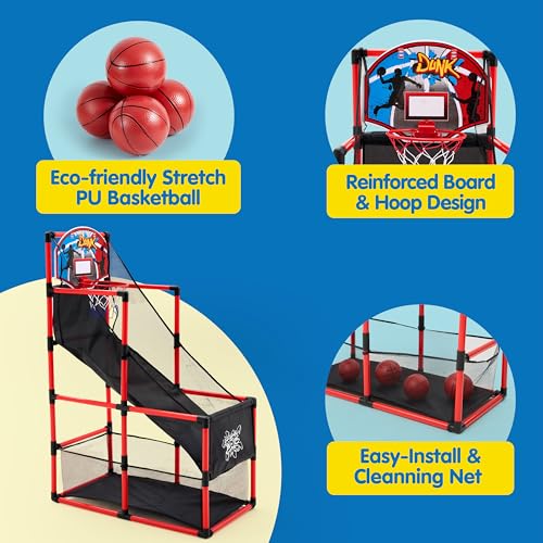 Image of JOYIN Red Arcade Basketball Game Set, Indoor Basketball Hoop for Kids 3+ Years Old, Easy Set Up Sports Toy with 4 Balls, Gifts for Boys and Girls