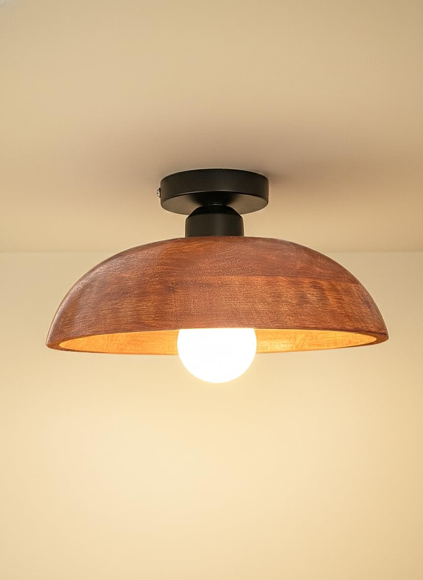 Wooden Walnut Dome Ceiling Light '10 -Inch' – Semi Flush Mount Wooden Ceiling Lamp | Handcrafted Solid Wood Ceiling Light for Hall, Bedroom, Living Room, Kitchen & Dining-image-1