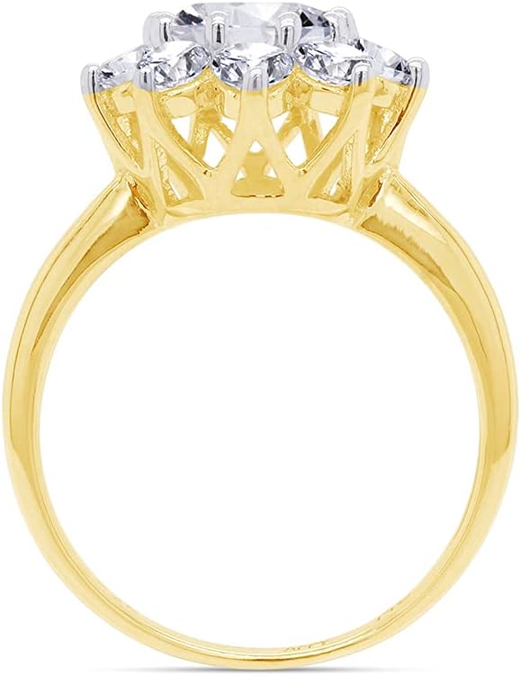 SAVEARTH DIAMONDS 7MM Center, Round Cut Sparkling White Cubic Zirconia Halo Flower Engagement Ring In 14k Gold Over Sterling Silver Birthday Jewelry For Women