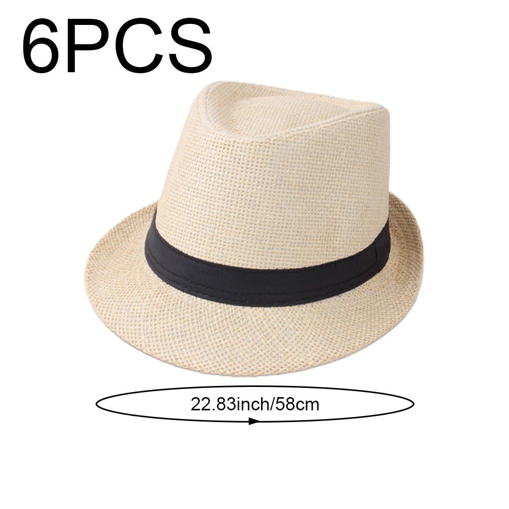 Chapeaux Fedora en Paille À Bord Court, Chapeaux De Panama Unisexes, Casquette De Jazz, Chapeau De Plage, Cadeau De Fête De Mariage pour Les Invités, 6 Pièces/Ensemble