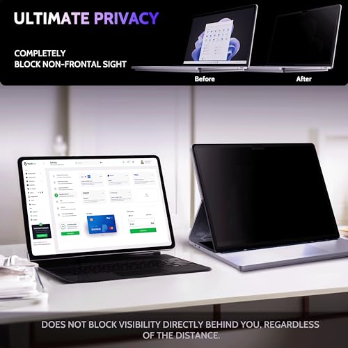 Image of Peslv Privacy Screen for 14.4 Inch Surface Laptop Studio 2 /1, MagicSuction Removable Anti Spy Black Protector, Glare Blue Light Filter for Microsoft Laptop Computer Monitor