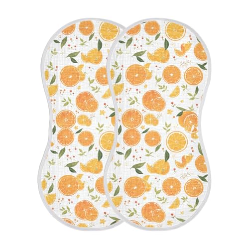 White Minimalist Fruits Oranges Cotton Muslin Baby Burp Cloths Soft and Absorbent Milk Spit Up Cloth for Unisex Set of 2, 22x11in