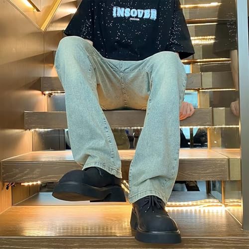 Mens Jeans Stylish Washed Straight Fit Stretch Pants Teen Boys Vintage Denim Sweat Pants Casual Streetwear Jeans Soft3