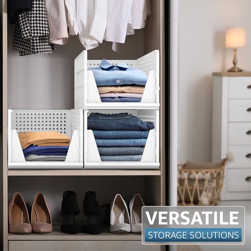 Image of Sorbus 3 Pack Folding Closet Shelf Organizer for Clothes - Versatile Stackable Storage Baskets for Closet, Bathroom, Kitchen and Garage - Easy Access Open Front Design - Plastic Organizer Shelves