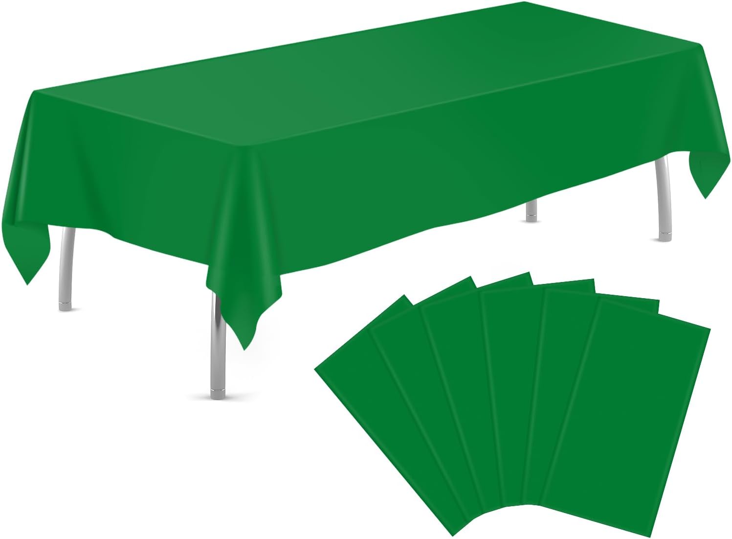 tujol Green 6 Pack Plastic Table Cloth 54" x 108", Disposable Tablecloths Rectangle Table Cover, Plastic Tablecloth for Parties