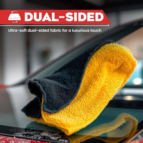 Image of Autofy Multipurpose Microfiber 800 GSM Pack of 2-40cm x 40cm Cleaning Towel Microfibre Cloth Highly Absorbent Dust Towels for All Vehicles Bikes Cars Glass Kitchens - Multicolour