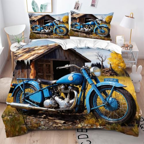 Parure de lit 160x200 Jeune Motard en 3D avec housse de couette et taies