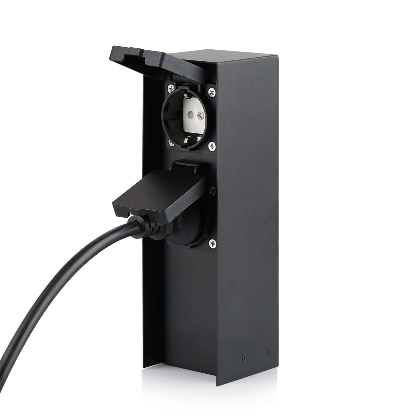 Colonna da giardino con 2 prese, max. 3680 W, IP44, presa esterna in alluminio, per esterni – rettangolare nero – 2 pezzi