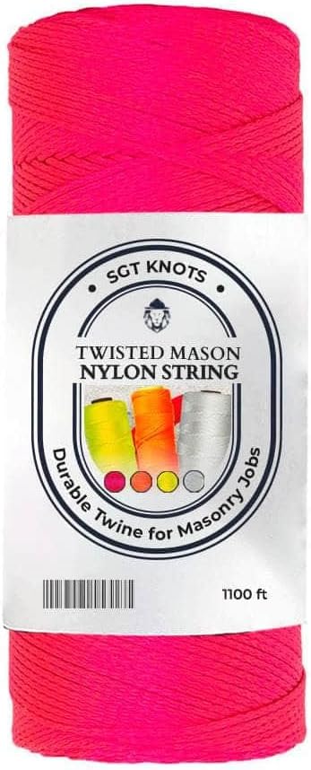 SGT KNOTS #18 Twisted Mason Nylon String Superior and Durable Twine for Masonry Jobs, DIY Projects, Crafting, Commercial, Workshop, Gardening, Trot Line (1100ft, Fluorescent Pink)