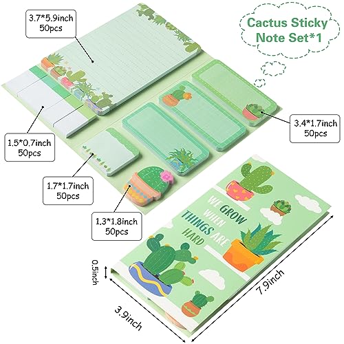 Xqumoi We Grow When Things are Hard Sticky Notes Set, 550 Sheets, Cute Cactus Shaped Self-Stick Notes Pads Plant Divider Tabs Bundle Writing Memo Pads Page Marker School Office Supplies Small Gift - Image 3