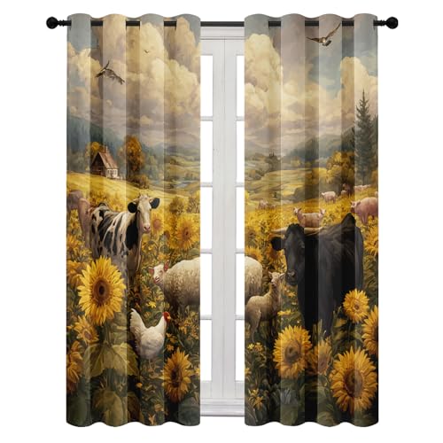 Farmyard Animal Curtains Blackout Farm Animal Rustic Curtain Thermal Insulated Window Drapes...