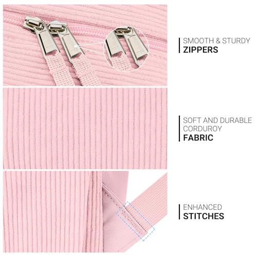 Image of ZORFIN 26L Backpack for College, and Travel: Corduroy Bookbag - Light Pink