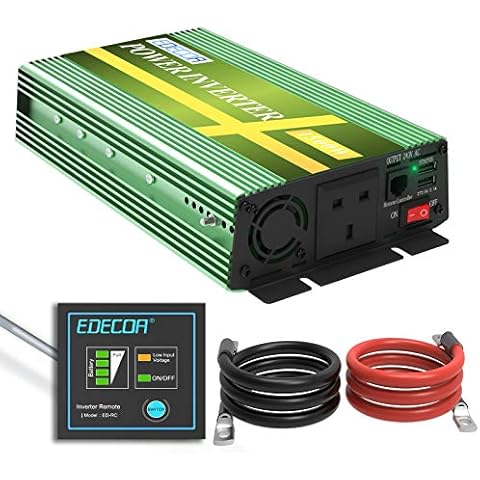 EDECOA 1500W Power Inverter DC 12V to 240V AC - Car Power Converter 3000W Peak with 2 USB Ports, UK Outlets, Remote Controller and Cooling Fan Cover