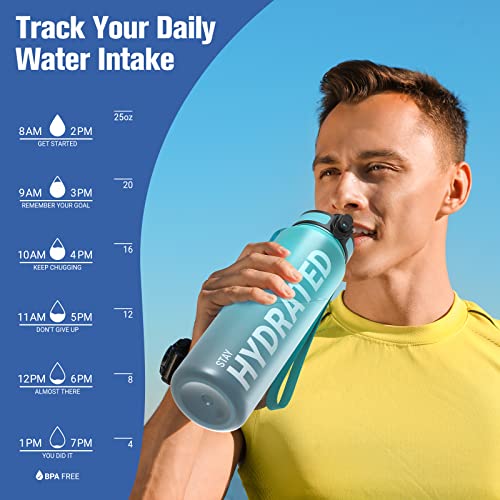 Image of Sahara Sailor Water Bottles, 25oz Motivational Sports Water Bottle with Time Marker - Times to Drink - Tritan, BPA Free, Wide Mouth Leakproof, Fast Flow Technology with Clean Brush (1 Pack)