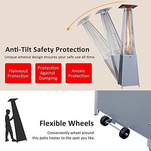 LAUSAINT-HOME-Pyramid-Patio-Heater-with-Cover-45000-BTU-Pyramid-Flame-Outdoor-Heater87-Inch-Tall-Quartz-Glass-Tube-Portable-Propane-Heater-Outdoor-Heater-with-Wheels