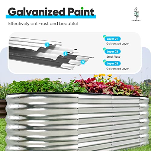 Quictent Galvanized Tall Raised Garden Bed Kit, 6X3X2 Ft Oval Large Planting Box Rubber Strip Edging, For Vegetables Outdoor Double Strengthened By Vertical Bar And Crossbar With Liner (Silver) #TOP7