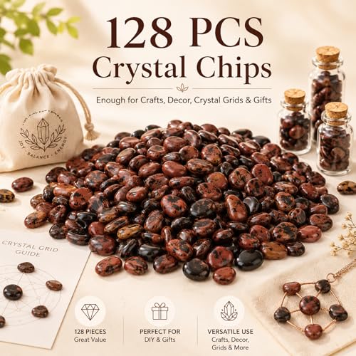 Image of Polished Mahogany Obsidian Crystal Chips Set, 0.4'', 128 Pcs - Handpicked Natural Tumbled Stones and Crystals Bulk for Healing, Reiki, Meditation, Witchcraft and Home Decor