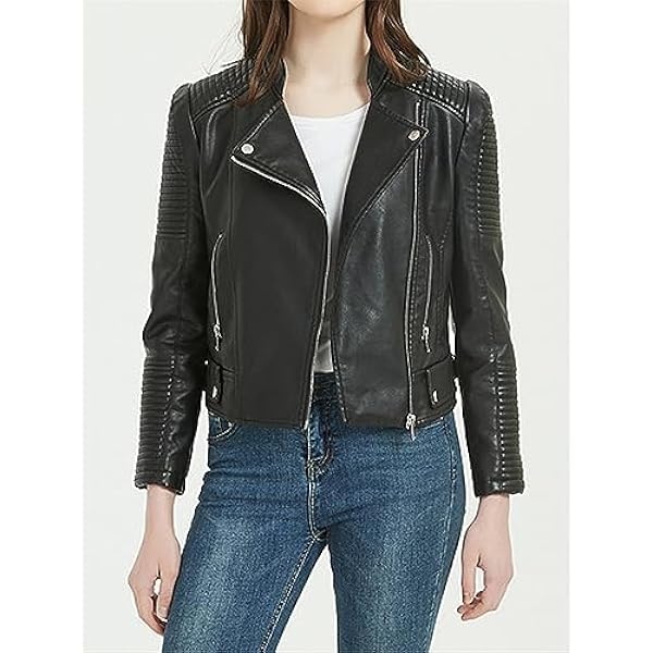 Adhdyuud Vrouwen Moto Biker Pu Jas Streetwear Revers Rits Faux Lederen Jas Casual Slanke Zwarte Uitloper