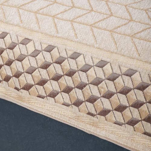 Image of Premium Chenille Woven Anti-Slip 5 Seater Sofa Cover with Armt Rest | L-Shape Sofa Seat Protector for Living Room | Durable & Stylish Slipcover - Beige 3D