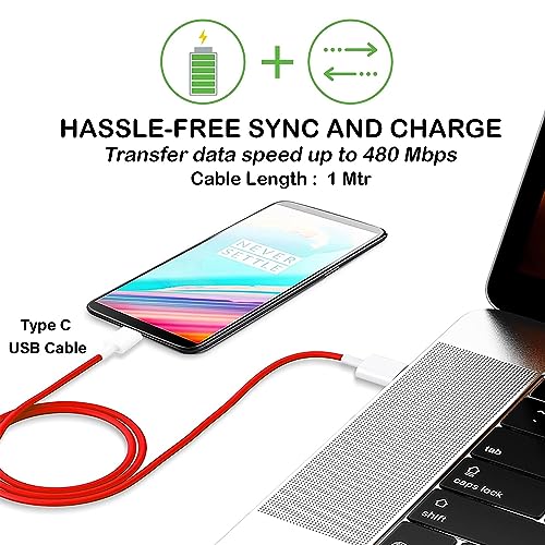 Image of [Original] 80W Warp Charger USB to Type-C Fast Charging Cable for One Plus 11, 11R, 10 Pro, 10T, 9R, 8T, 7T, Nord CE 3, CE 2 Lite - SuperVOOC /Dash, Red