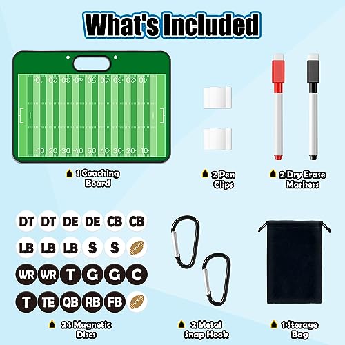 Torlam Magnetic Football Coach Board Dry Erase Football Clipboard for Coach, Whiteboard Clipboard Football Coaching Accessories Training Gear Equipment Kit with 24 Magnets