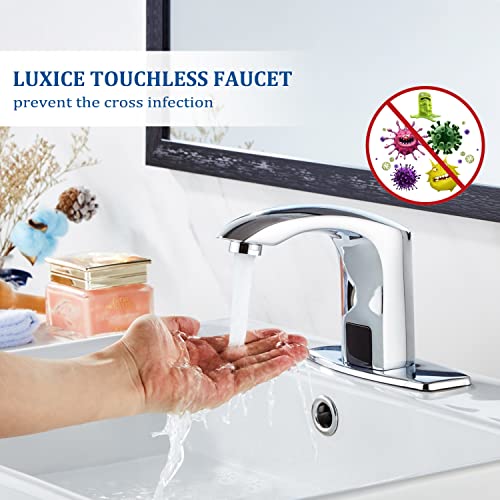 Luxice Sensor Automatic Touchless Bathroom Sink Faucet Hot & Cold Mixer Cover Plate Included Faucet,Chrome Finished #TOP2