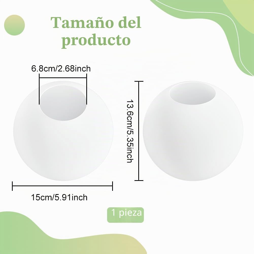 BENECREAT Pantalla de 150 mm para lámpara globo blanco esmerilado, cubierta de repuesto para aplique de pared, aparato de iluminación colgante, luz de vanidad, Id: 68 mm