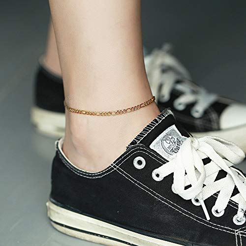 Hermah 2Pcs Anklet Set For Women Girls 3Mm Stainless Steel Curb Figaro Chain Anklet Length 10Inch #TOP2
