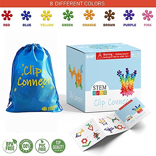Clip Connect 100 Pieces | Diameter 1.5", Interlocking Solid Plastic Building Blocks Set Early Stem Educational Toy For Preschool Kids Boys And Girls, Promotes Fine Motor Skills & Sensory Development #TOP6