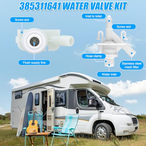 Image of NQEUEPN 385311641 RV Toilet Valve Kit Compatible with Dometic 300, 301, 310, 311, 320, 321, RV Toilet Repair Kit RV Toilet Valve Parts Replacement, Including Accessories, black