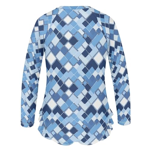 Blue Buffalo Check Plaid Girls Long Sleeve Rashguard Swimsuit UV Protection One-Piece Swimwear B04039573