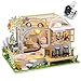 DIY Katze Cafe Garten Puppenhaus Miniatur-Kit mit Möbeln, Maßstab 1:24, kreatives Zimmer für Geschenk DIY Miniatur-Puppenhaus Kit mit Musikwerk