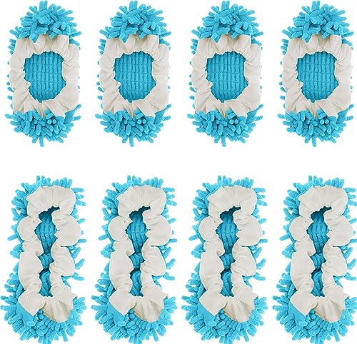8 Pcs Mop Slippers Socks Floor Cleaning,Microfiber Shoe Covers dust Washable Reusable for Woman Man House Kitchen (Blue)