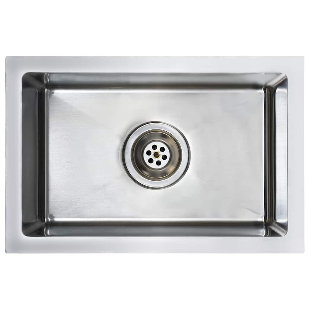 Fregadero de acero inoxidable hecho a mano Rectangular | Recubrimiento anticondensación, almohadillas silenciosas, drenaje de agua X, instalación en la base