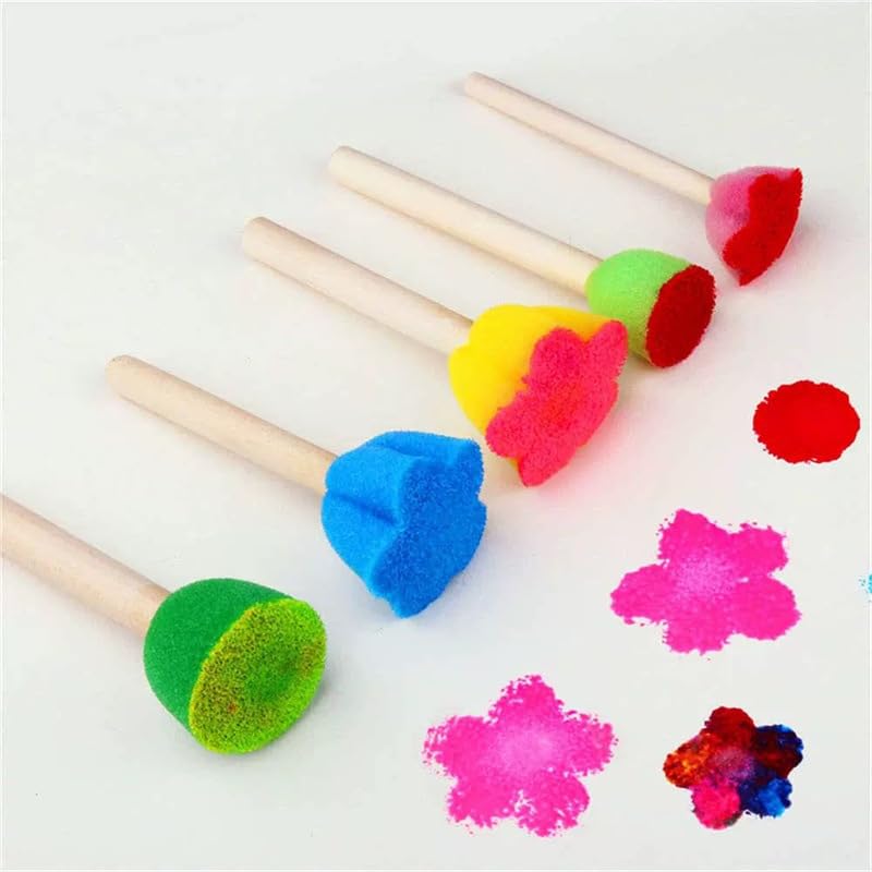 5PCS Foam Brushes for Painting for Stencils, Flowers Sponge Brush for Craft,Reusable Stencils Craft Supplies,Sponge Burh for Chalk Paste,Wooden Handle Foam Brush Sponge Painting Tools Kit